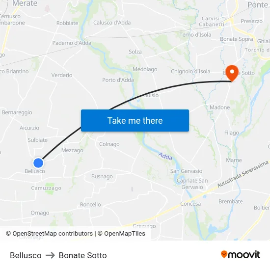 Bellusco to Bonate Sotto map