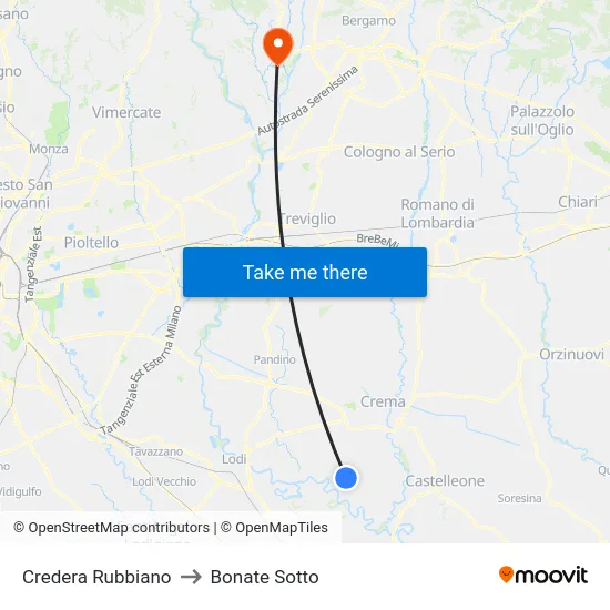 Credera Rubbiano to Bonate Sotto map