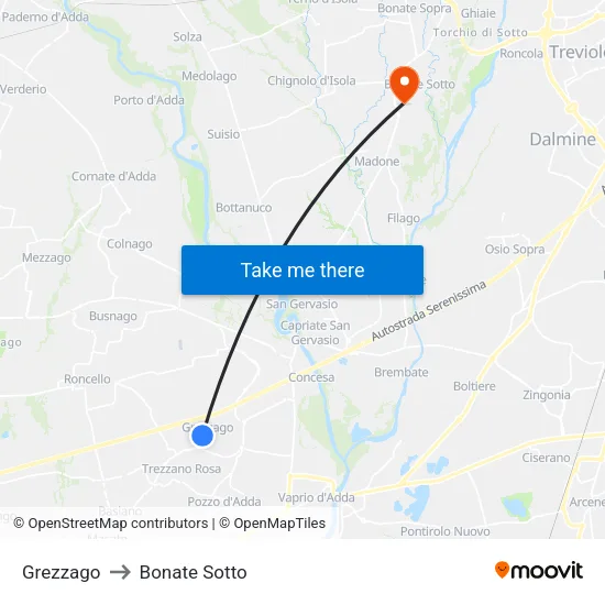 Grezzago to Bonate Sotto map