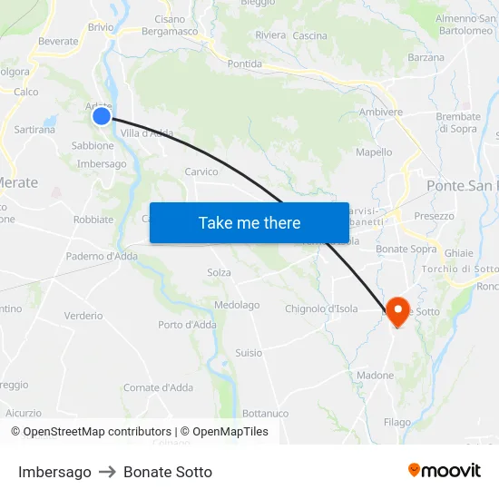 Imbersago to Bonate Sotto map