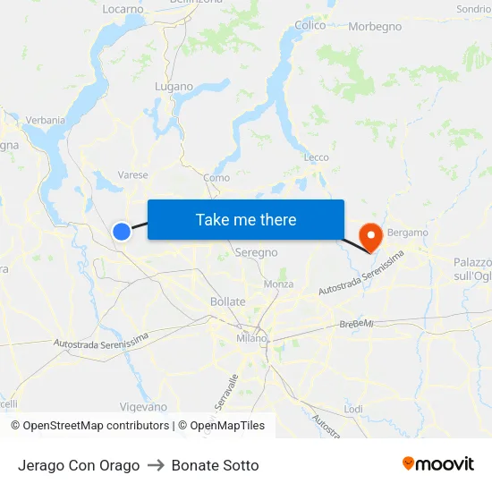 Jerago con Orago to Bonate Sotto map