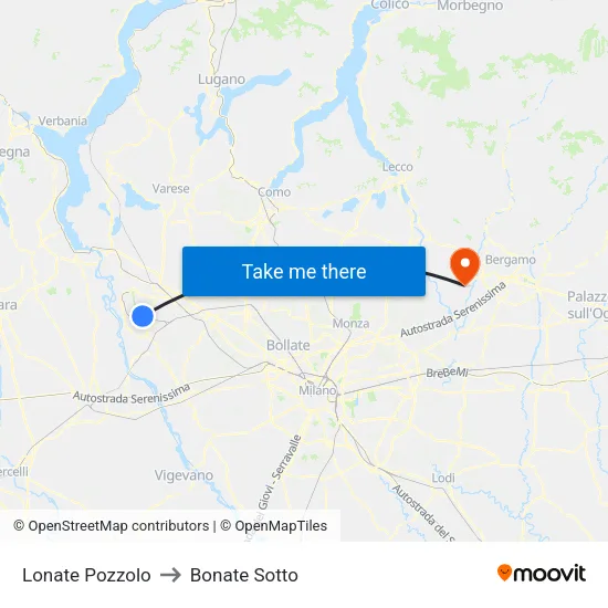 Lonate Pozzolo to Bonate Sotto map