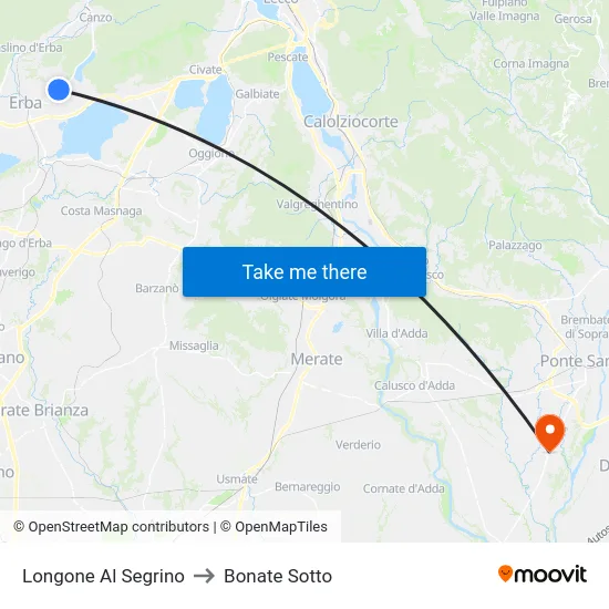 Longone Al Segrino to Bonate Sotto map