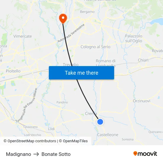 Madignano to Bonate Sotto map