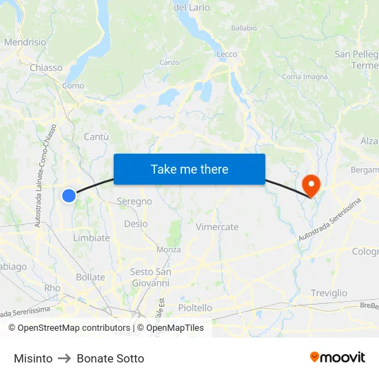 Misinto to Bonate Sotto map
