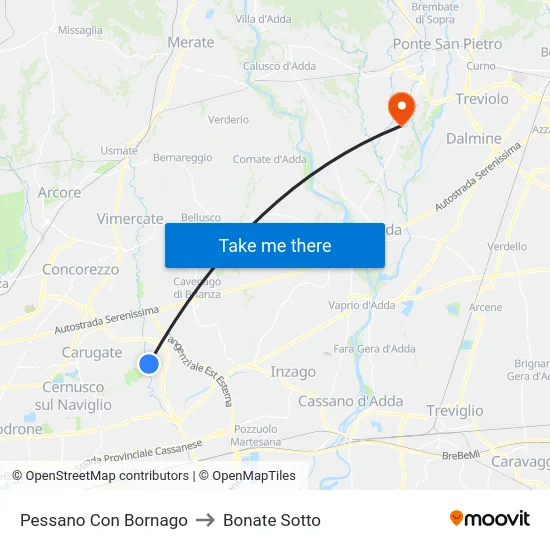 Pessano Con Bornago to Bonate Sotto map