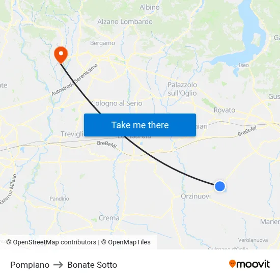 Pompiano to Bonate Sotto map