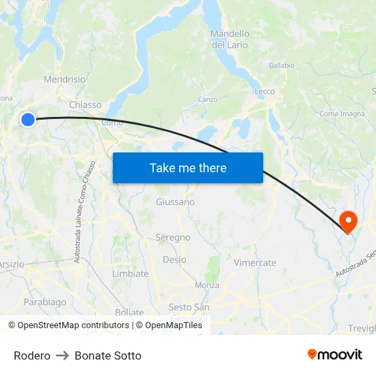 Rodero to Bonate Sotto map