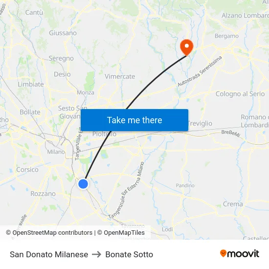 San Donato Milanese to Bonate Sotto map