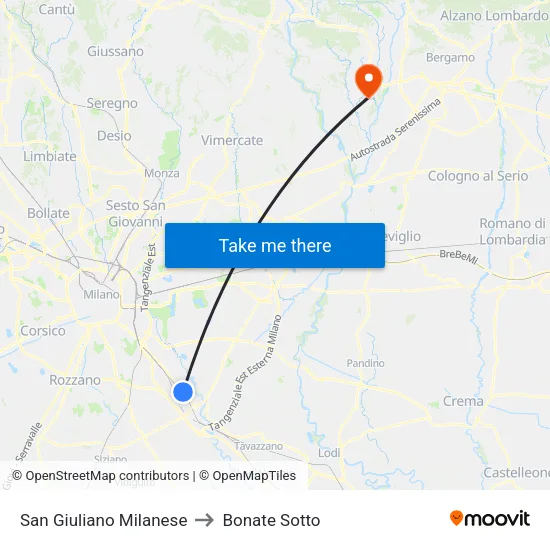 San Giuliano Milanese to Bonate Sotto map
