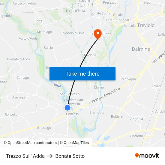 Trezzo Sull' Adda to Bonate Sotto map