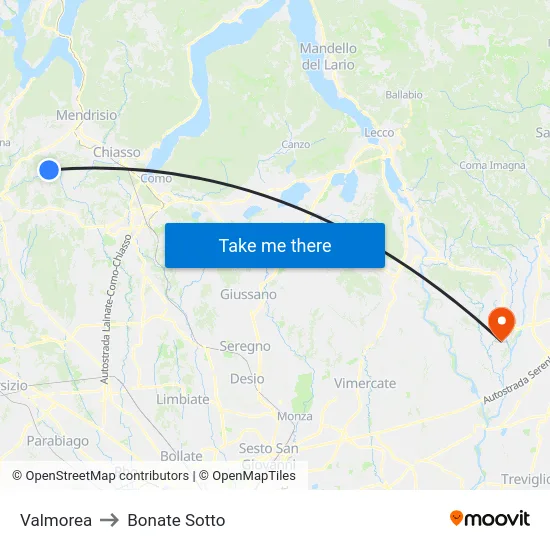 Valmorea to Bonate Sotto map
