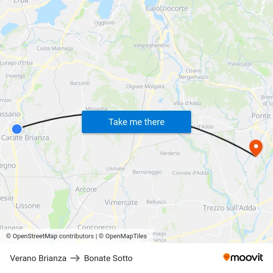 Verano Brianza to Bonate Sotto map