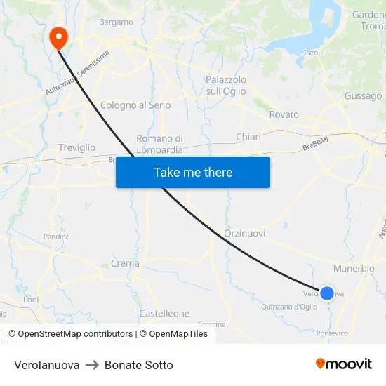 Verolanuova to Bonate Sotto map