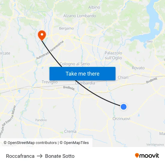 Roccafranca to Bonate Sotto map