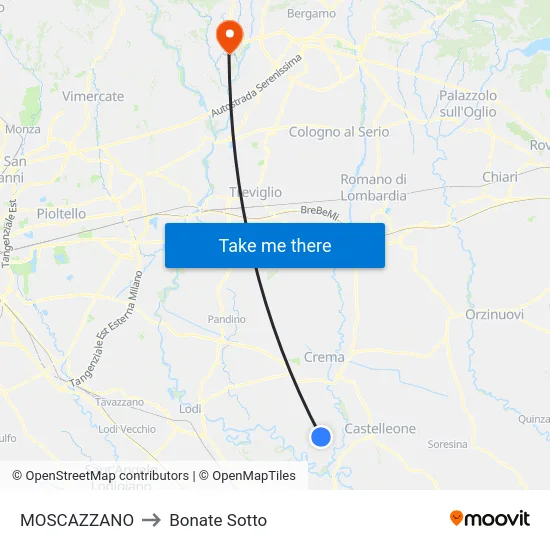Moscazzano to Bonate Sotto map