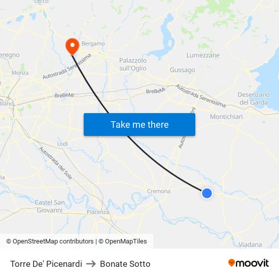 Torre De' Picenardi to Bonate Sotto map