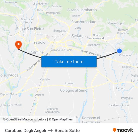Carobbio Degli Angeli to Bonate Sotto map