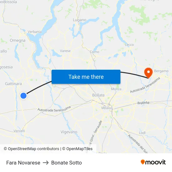 Fara Novarese to Bonate Sotto map