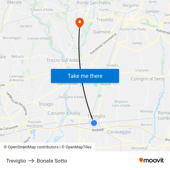 Treviglio to Bonate Sotto map