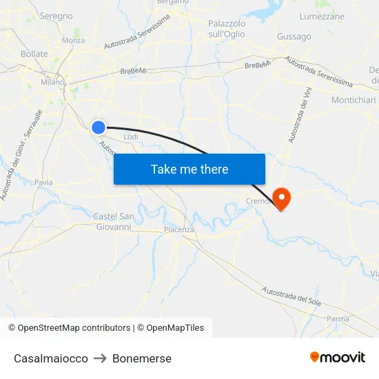 Casalmaiocco to Bonemerse map