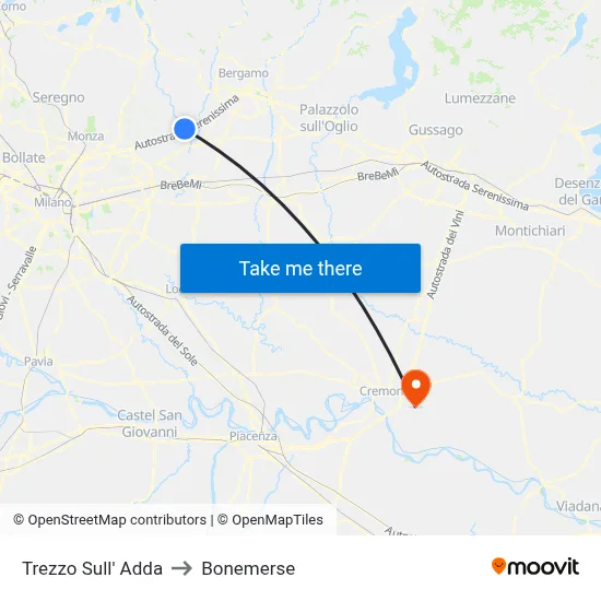 Trezzo Sull' Adda to Bonemerse map