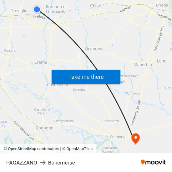 Pagazzano to Bonemerse map