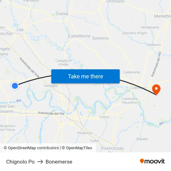 Chignolo Po to Bonemerse map