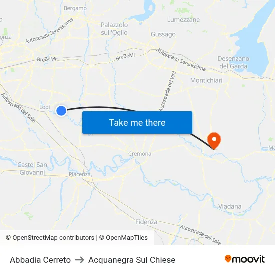 Abbadia Cerreto to Acquanegra sul Chiese map