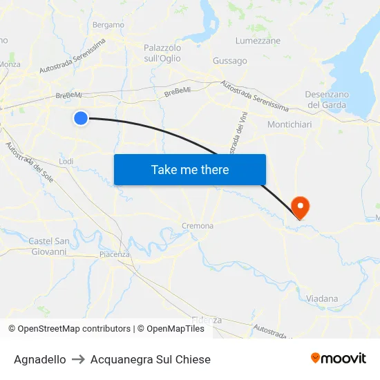 Agnadello to Acquanegra sul Chiese map