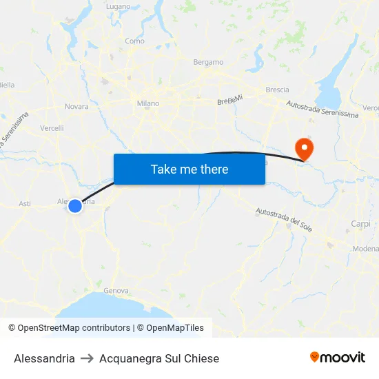 Alessandria to Acquanegra sul Chiese map