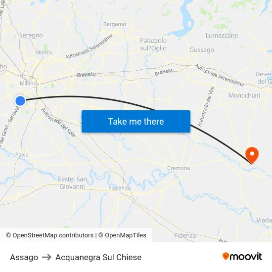 Assago to Acquanegra sul Chiese map