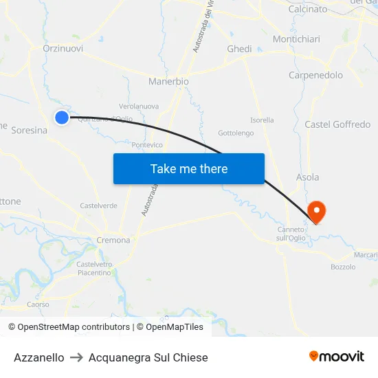 Azzanello to Acquanegra sul Chiese map