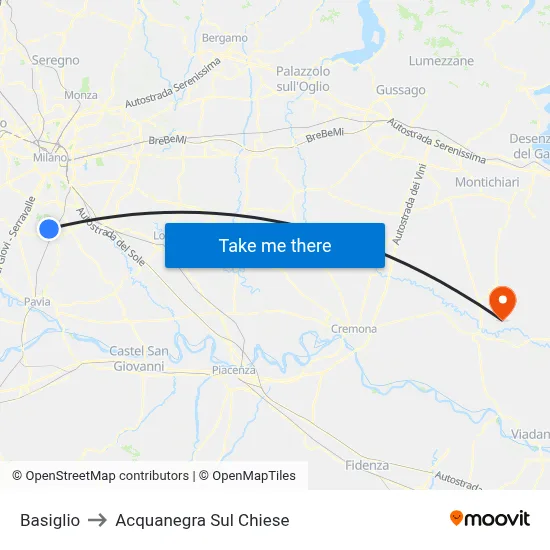 Basiglio to Acquanegra sul Chiese map