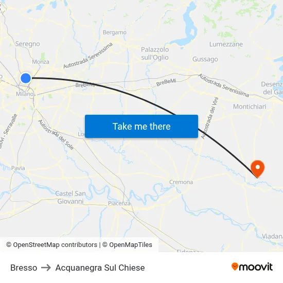 Bresso to Acquanegra sul Chiese map