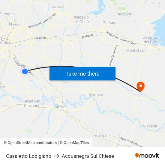 Casaletto Lodigiano to Acquanegra sul Chiese map