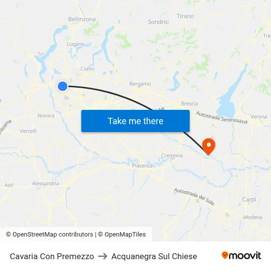 Cavaria con Premezzo to Acquanegra sul Chiese map