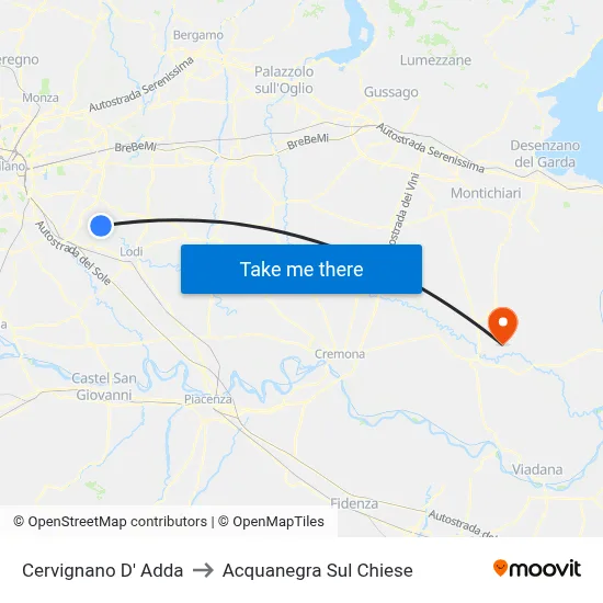 Cervignano d'Adda to Acquanegra sul Chiese map
