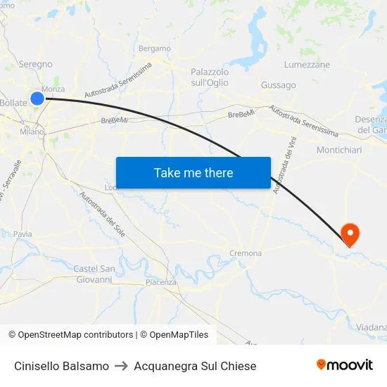 Cinisello Balsamo to Acquanegra Sul Chiese map