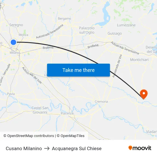Cusano Milanino to Acquanegra sul Chiese map