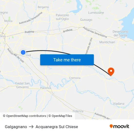 Galgagnano to Acquanegra sul Chiese map