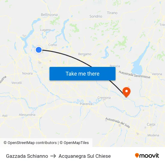 Gazzada Schianno to Acquanegra sul Chiese map