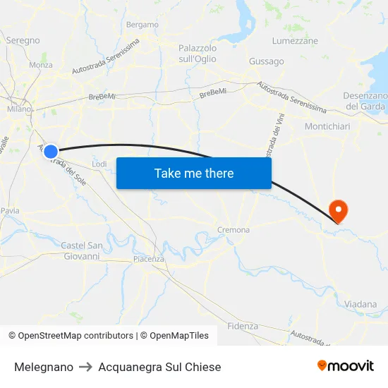 Melegnano to Acquanegra sul Chiese map