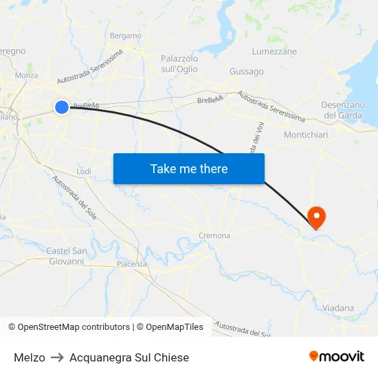 Melzo to Acquanegra sul Chiese map