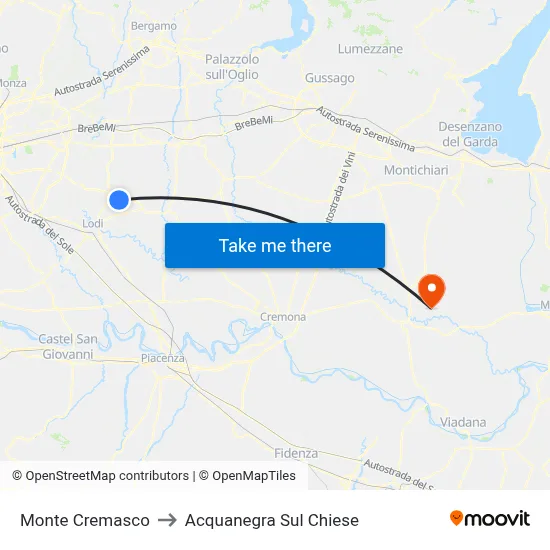 Monte Cremasco to Acquanegra sul Chiese map