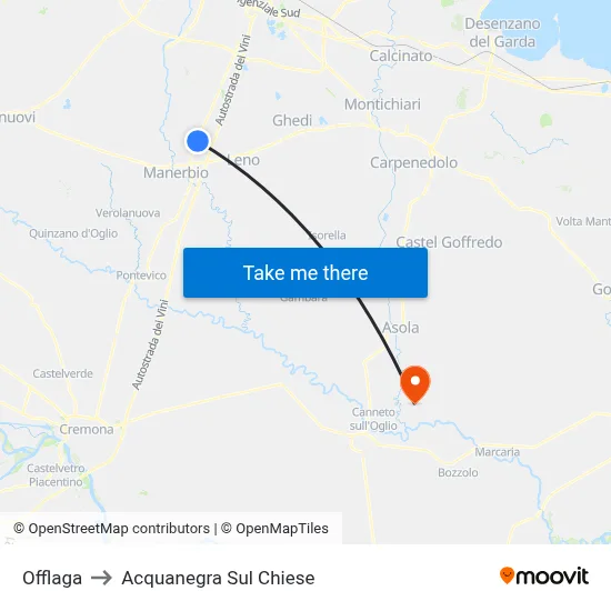 Offlaga to Acquanegra sul Chiese map