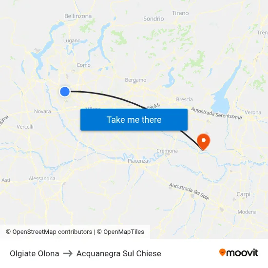 Olgiate Olona to Acquanegra sul Chiese map
