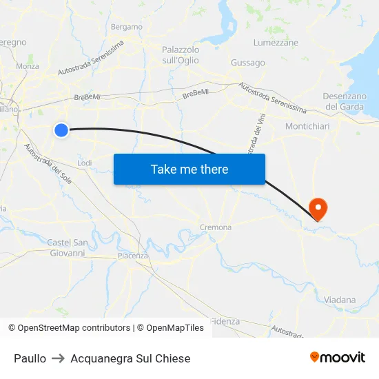 Paullo to Acquanegra sul Chiese map