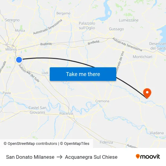 San Donato Milanese to Acquanegra sul Chiese map