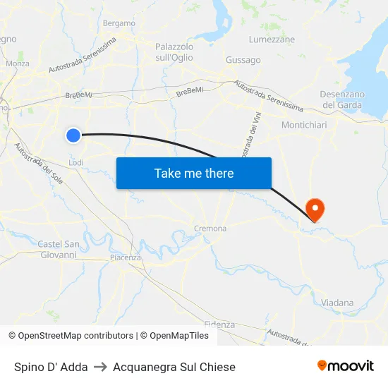 Spino D' Adda to Acquanegra sul Chiese map